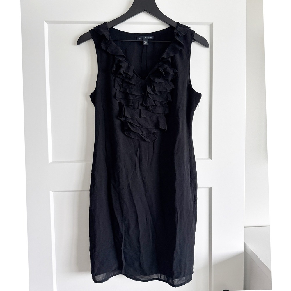 Banana‎ Republic Black Silk Chiffon Ruffled Sleeveless Dress Womens 8P Petite